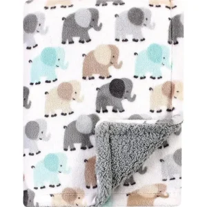 Baby Vision - Luvable Friends Unisex Baby Plush Blanket with Sherpa Back, Gray Elephant - cutbabycare.com | baby boutique & care hub