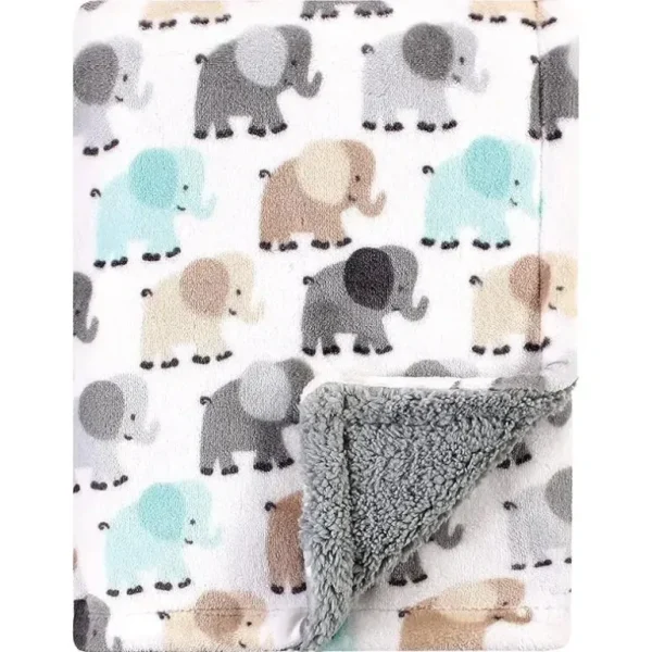 Baby Vision - Luvable Friends Unisex Baby Plush Blanket with Sherpa Back, Gray Elephant - cutbabycare.com | baby boutique & care hub