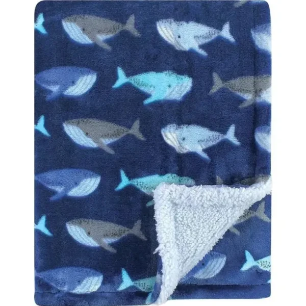 Baby Vision - Luvable Friends Unisex Baby Plush Blanket with Sherpa Back, Whale - cutbabycare.com | baby boutique & care hub