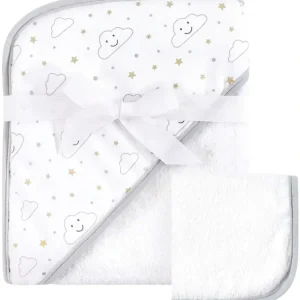 Baby Vision Bath - Print Woven Hooded Towel And Washcloth, Gray Cloud - cutbabycare.com | baby boutique & care hub