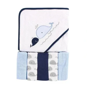 Baby Vision Hooded Towel And 5 Washcloths, Whale - cutbabycare.com | baby boutique & care hub