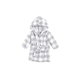 Baby Vision Plush Bathrobes 0-9M, Gray Plaid - cutbabycare.com | baby boutique & care hub