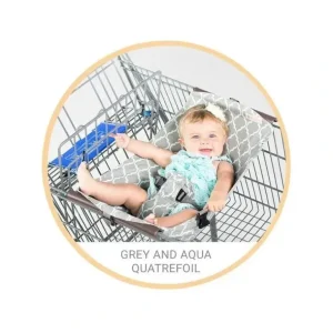 Binxy Baby Shopping Cart Hammock, Grey and Aqua Quatrefoil - cutbabycare.com | baby boutique & care hub