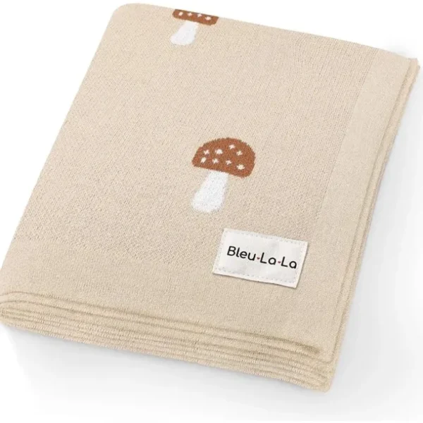 Bleu La La - 100% Luxury Cotton Swaddle Receiving Baby Blanket, Mushroom Camel - cutbabycare.com | baby boutique & care hub