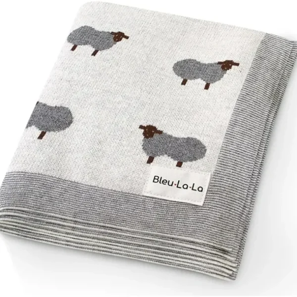Bleu La La - 100% Luxury Cotton Swaddle Receiving Baby Blanket, Sheep Ivory - cutbabycare.com | baby boutique & care hub