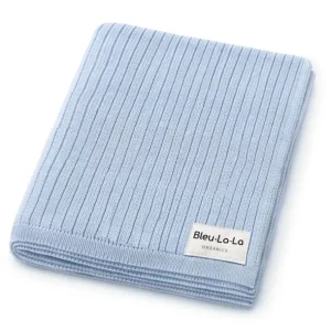 Bleu La La - 100% Luxury Organic Cotton Ribbed Baby Swaddle Blanket, Sky Blue - cutbabycare.com | baby boutique & care hub