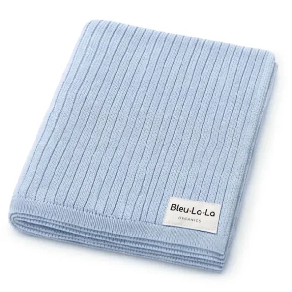 Bleu La La - 100% Luxury Organic Cotton Ribbed Baby Swaddle Blanket, Sky Blue - cutbabycare.com | baby boutique & care hub