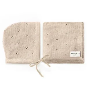 Bleu La La - 100% Organic Cotton Luxury Organic Blanket + Bonnet Hat Set, Beige - cutbabycare.com | baby boutique & care hub