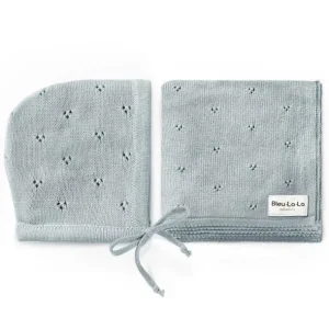 Bleu La La - 100% Organic Cotton Luxury Organic Blanket + Bonnet Hat Set, Blue - cutbabycare.com | baby boutique & care hub