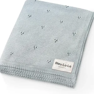 Bleu La La - 100% Organic Cotton Pointelle Swaddle Receiving Baby Blanket, | Powder Blue - cutbabycare.com | baby boutique & care hub