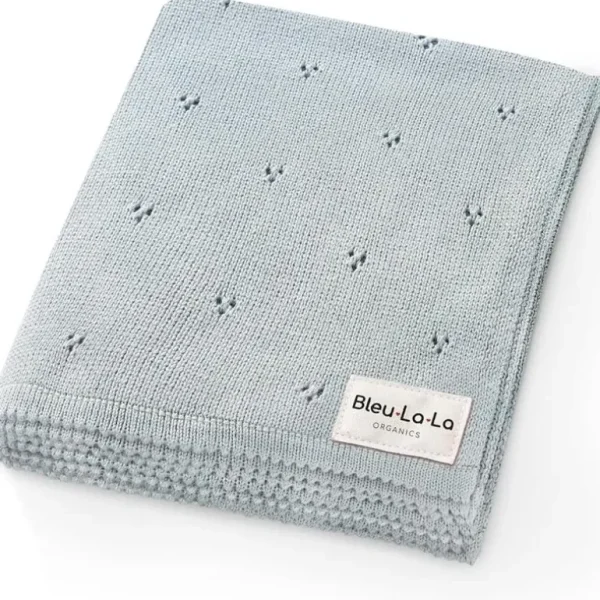 Bleu La La - 100% Organic Cotton Pointelle Swaddle Receiving Baby Blanket, | Powder Blue - cutbabycare.com | baby boutique & care hub