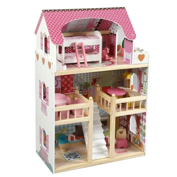 BoPeep Wooden Doll House 3 Floor Kids Girl Dollhouse Full Furniture Pink 90cm - cutbabycare.com | baby boutique & care hub