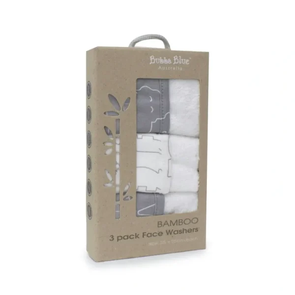 Bubba Blue Ash Grey Safari Bamboo 3Pk Face Washers - cutbabycare.com | baby boutique & care hub