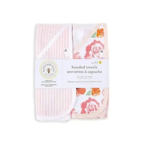 Burt's Bees Set Of 2 Rosy Spring Hooded Towels Blossom - One Size Hanger - cutbabycare.com | baby boutique & care hub