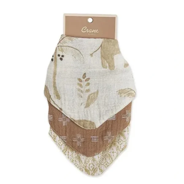Crane - 3Pk Baby Soft Muslin Baby Bib Set, Safari Animal - cutbabycare.com | baby boutique & care hub