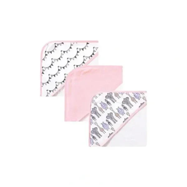 Hudson Baby - 3Pk Pink Safari Baby Cotton Rich Hooded Towels - cutbabycare.com | baby boutique & care hub