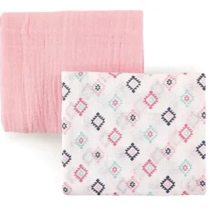 Hudson Baby 2-Pack Muslin Swaddle Blankets, Pink Aztec - cutbabycare.com | baby boutique & care hub