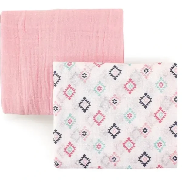Hudson Baby 2-Pack Muslin Swaddle Blankets, Pink Aztec - cutbabycare.com | baby boutique & care hub