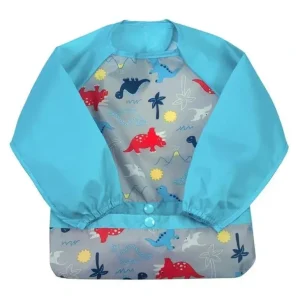 Iplay - Snap & Go Long Sleeve Bib, Aqua Dinosaurs - cutbabycare.com | baby boutique & care hub