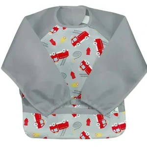Iplay - Snap & Go Long Sleeve Bib, Gray Firetruck - cutbabycare.com | baby boutique & care hub