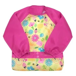 Iplay - Snap & Go Long Sleeve Bib, Pink Bee Floral - cutbabycare.com | baby boutique & care hub