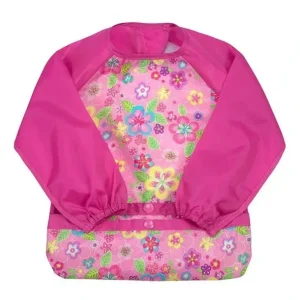 Iplay - Snap & Go Long Sleeve Bib, Pink Flower Field - cutbabycare.com | baby boutique & care hub