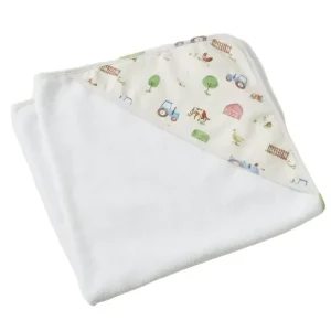 Jiggle & Giggle Cotton Baby/Infant Hooded Bath Towel Barnyard Printed Jersey - cutbabycare.com | baby boutique & care hub