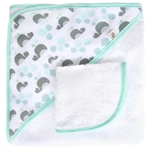 JJ Cole Hooded Towel, Aqua Whales - cutbabycare.com | baby boutique & care hub