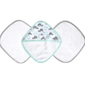 JJ Cole Washcloth and Bath Mitt Set, Aqua Whales - cutbabycare.com | baby boutique & care hub