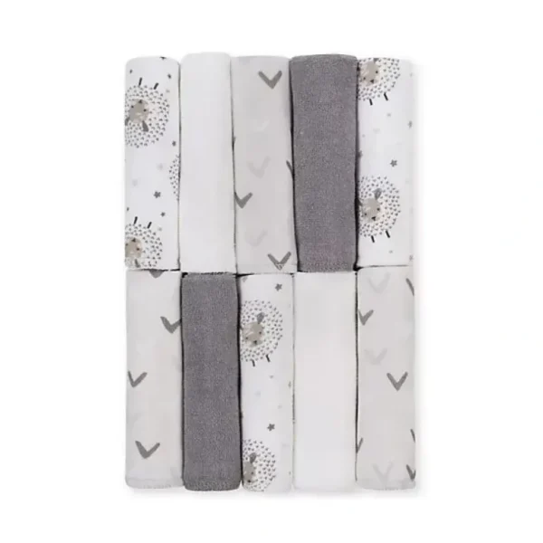 Just Born - 10Pk Counting Sheep Washcloths, Grey - cutbabycare.com | baby boutique & care hub