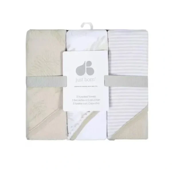 Just Born - 3Pk Terry Hooded Towel, Natural Foliage - cutbabycare.com | baby boutique & care hub