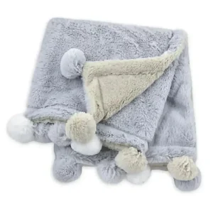 Just Born - Pom-Pom Plush Blanket, Grey - cutbabycare.com | baby boutique & care hub