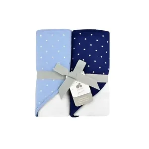 Just Born Sparkle Navy Blue & Light Blue 2 Pack Hooded Towel Set - cutbabycare.com | baby boutique & care hub