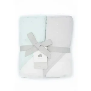 Just Born Triboro 2pc Sparkle Mint/Grey Baby Hooded Bath Towels For Boys - cutbabycare.com | baby boutique & care hub