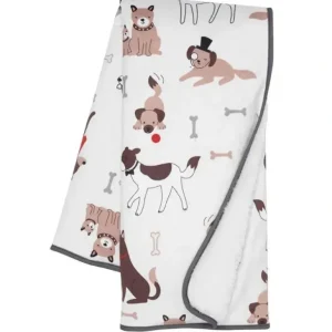 Lambs & Ivy - Bow Wow Dog/Puppy White Minky/Sherpa Fleece Soft Baby Blanket - cutbabycare.com | baby boutique & care hub