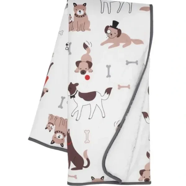Lambs & Ivy - Bow Wow Dog/Puppy White Minky/Sherpa Fleece Soft Baby Blanket - cutbabycare.com | baby boutique & care hub