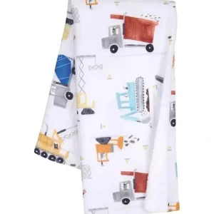 Lambs & Ivy - Construction Zone White Cozy Fleece Trucks Baby Blanket - cutbabycare.com | baby boutique & care hub