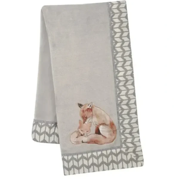 Lambs & Ivy - Painted Forest Fox Coral Fleece Baby Blanket, Gray - cutbabycare.com | baby boutique & care hub
