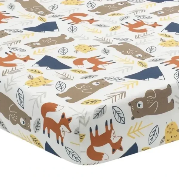 Lambs & Ivy - Sierra Sky Woodland Bear/Fox 100% Cotton Baby Fitted Crib Sheet - cutbabycare.com | baby boutique & care hub