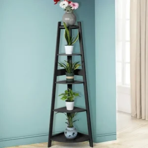Levede 5 Tier Corner Shelf Wooden Storage Home Display Rack Plant Stand Black - cutbabycare.com | baby boutique & care hub