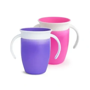 Munchkin 2019 Miracle 360° Trainer Cup 7 oz, Assorted Colors (Pink&Purple or Blue&Green), 2-Pack - cutbabycare.com | baby boutique & care hub