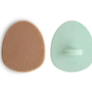 Mushie - Baby Bath Cradle Cap Brush for Dry Skin, Eczema Treatment, 2 Pack, Natural/Cambridge Blue - cutbabycare.com | baby boutique & care hub