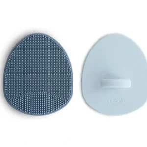 Mushie - Baby Bath Cradle Cap Brush, Soft Silicone Bristles, 2-Pack, Tradewinds/Periwinkle - cutbabycare.com | baby boutique & care hub