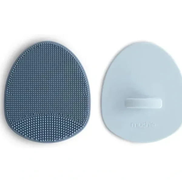 Mushie - Baby Bath Cradle Cap Brush, Soft Silicone Bristles, 2-Pack, Tradewinds/Periwinkle - cutbabycare.com | baby boutique & care hub