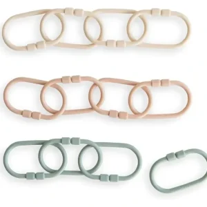 Mushie - Baby Chain Link Rings Toy 12 Count, Multiuse Car Seat Stroller Connecting Toy, Shifting Sand, Blush, Cambridge Blue - cutbabycare.com | baby boutique & care hub