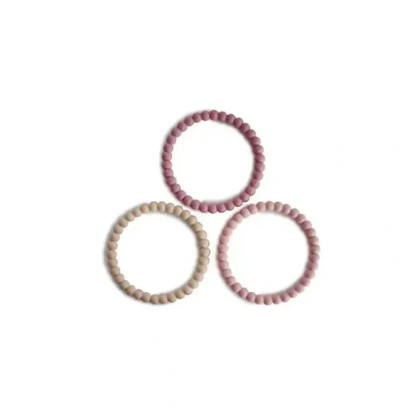 Mushie Silicone Pearl Teether Bracelets Linen/Peony/Pale Pink - cutbabycare.com | baby boutique & care hub