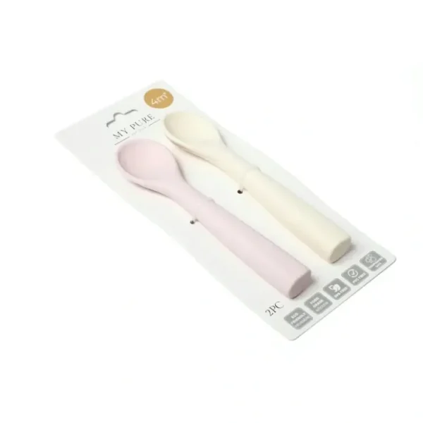 New My Pure Silicone Baby/Toddler Feeding Spoon Set - Blush and Pannacotta 4M+ - cutbabycare.com | baby boutique & care hub Shop All