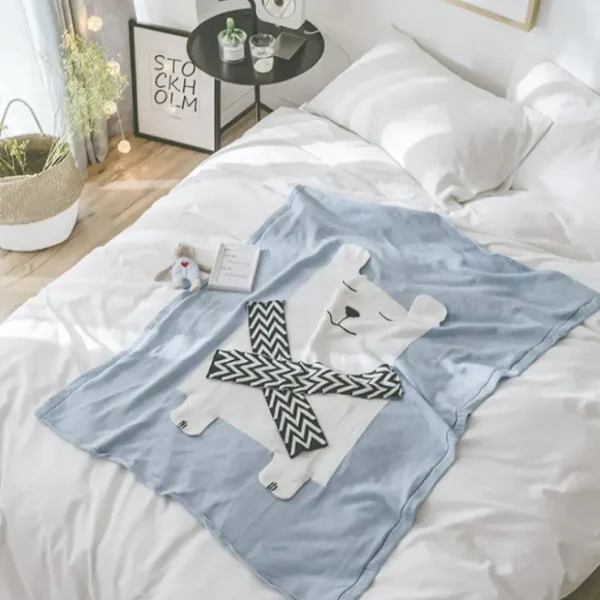 New New Kids Children Cotton Knitted Blanket 110x130cm Bear Design Pram Blanket - cutbabycare.com | baby boutique & care hub Shop All