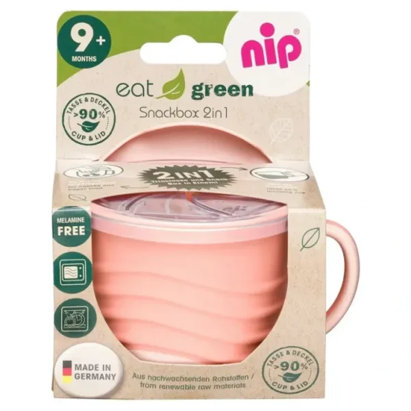 New Nip Baby/Infant Eat Green Snack Box Cup Bowl 2in1 w/Reach In/Travel Lid Pink 9m+ - cutbabycare.com | baby boutique & care hub Stroller