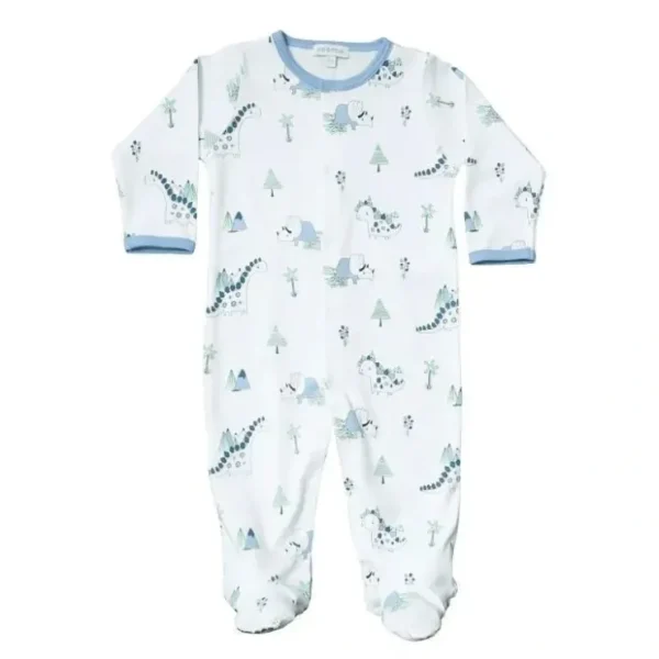 Discount Noomie Snap Footie Dinos, White & Blue - cutbabycare.com | baby boutique & care hub Shop All